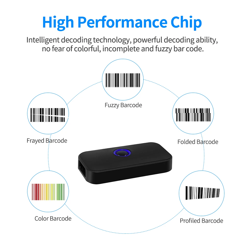 Handheld 3-in-1 Barcode Scanner 1D Bar Code Reader Support BT and 2.4G Wireless & USB Wired Connection for Supermarket Retail