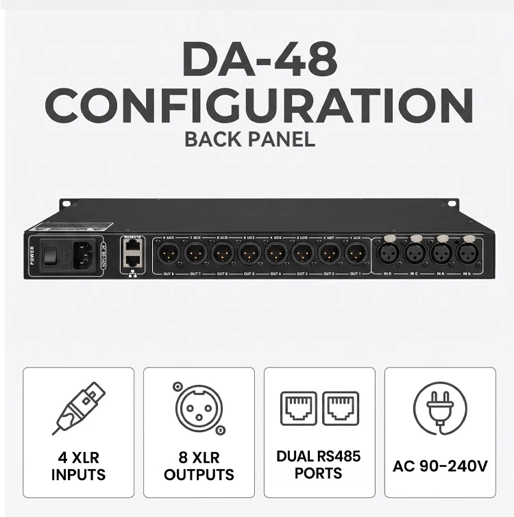 Paulkitson DA48 Professioneller Digitaler Audioprozessor 4-Eingänge 8-Ausgänge DSP FIR Lautsprecher-Management-System für Live-Bühnenauftritte – Detail 3