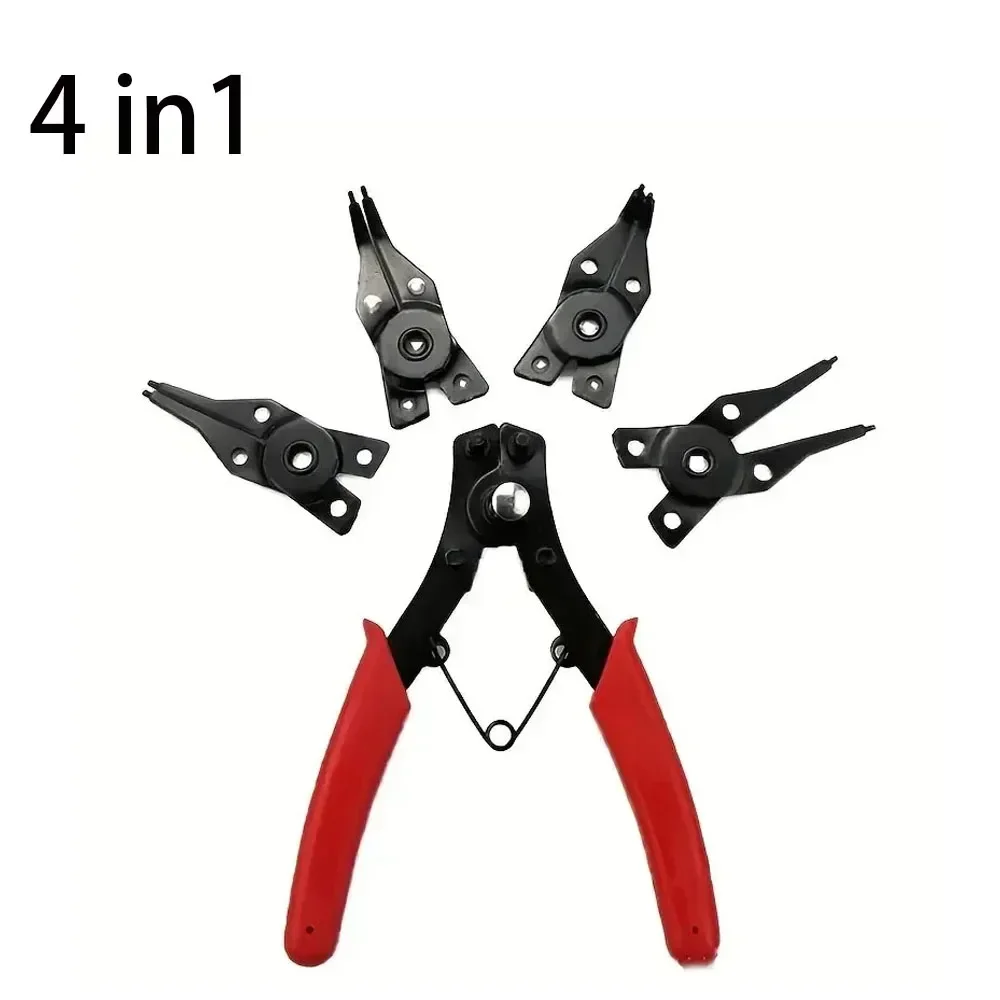 Multifunctional 4 In 1 Circlip Pliers Set Snap Ring Pliers Multi Crimp Removable Plier Head Retaining Circlip Pliers Hand Tools