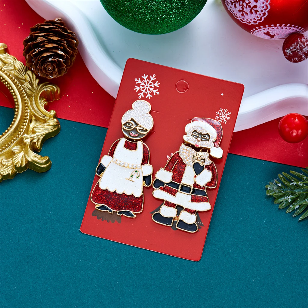 Lustige Weihnachtsmann-Ohrringe mit langen Beinen für Frauen, asymmetrische Opa- und Oma-Zirkon-Ohrstecker, Neujahrsparty-Schmuckgeschenke – Detail 5