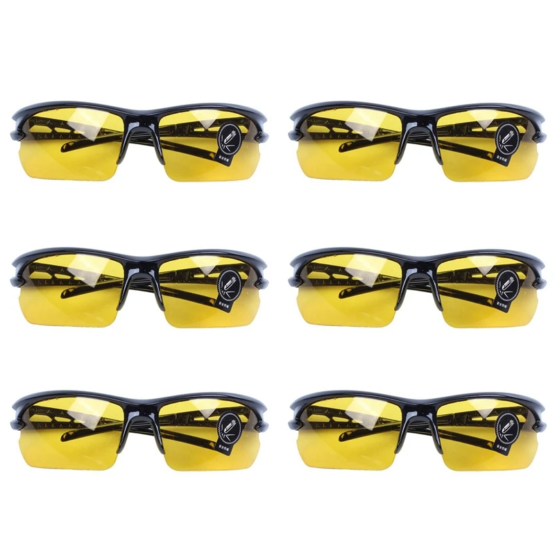 6X Black Frame Yellow Night Vision Sheet Outdoor Cycling Sunglasses