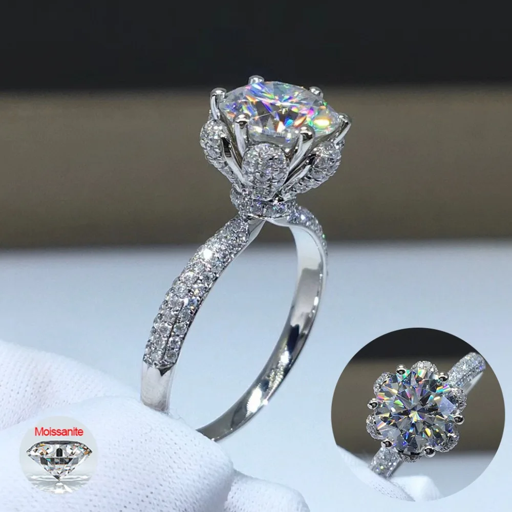 1-5CT Real Moissanite Ring For Women 925 Sterling Silver Flower Shape Lab Diamond Wedding Engagement Band Fine Jewelry Certified