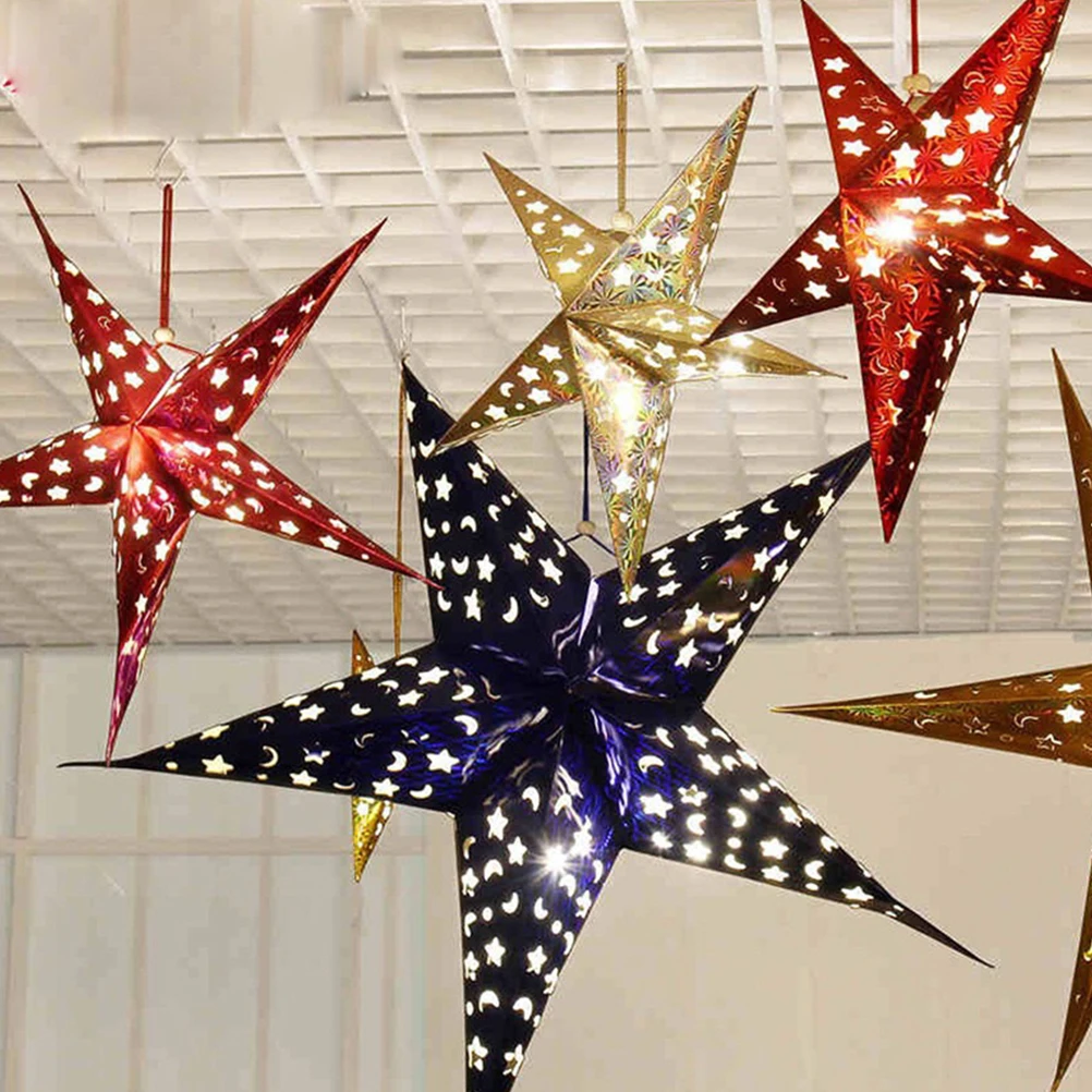 

1set 1Set Hollow Pentagram Hanging Lamp Delicate Festival Light Pendant Creative Room Decor Xmas Ornament Party Supplies Ceiling