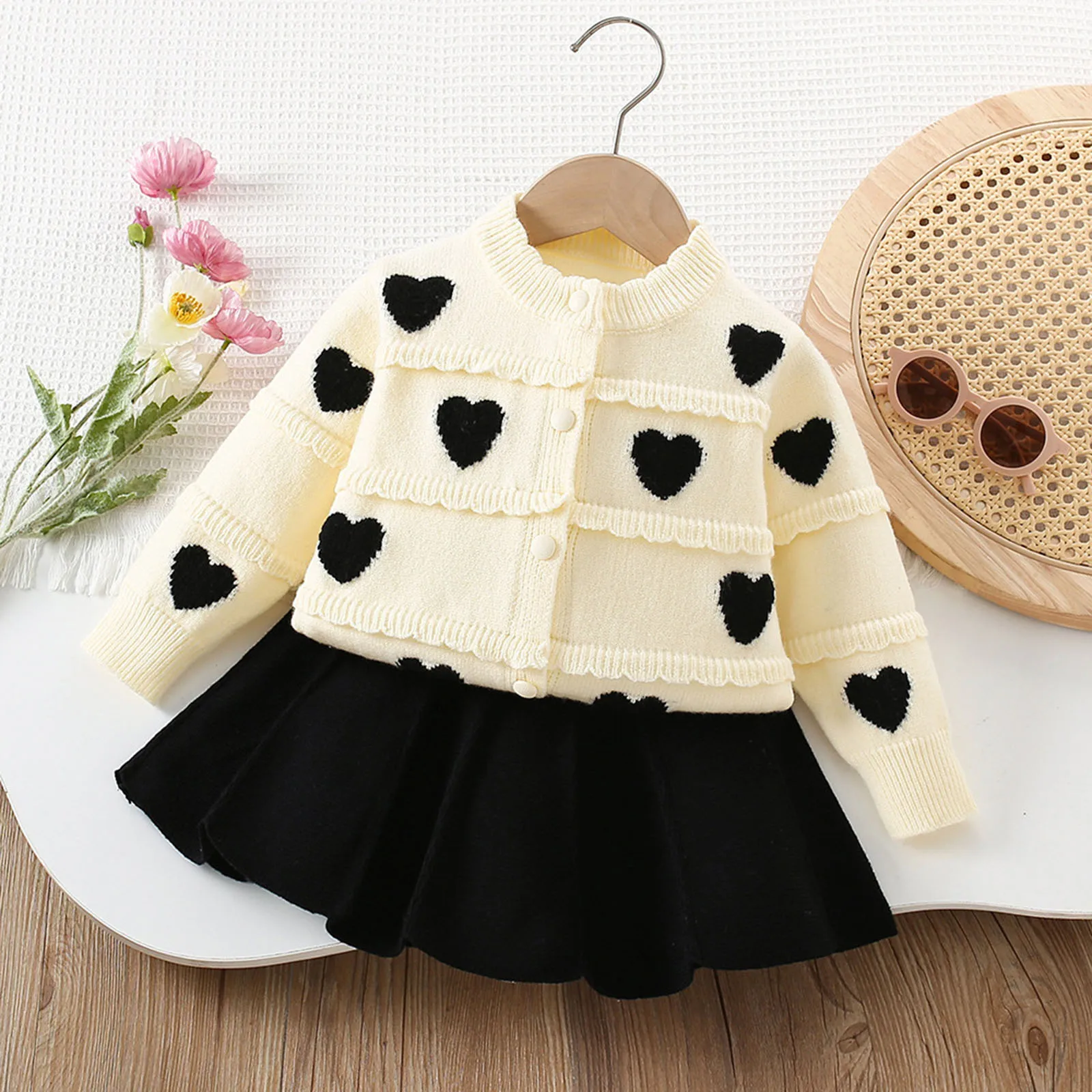 

Long Sleeve Baby Girl Pajamas Girls Comfortable And Warm Sweater Set Girls Fashionable And Sweet Knitted Infant Clothes Girl