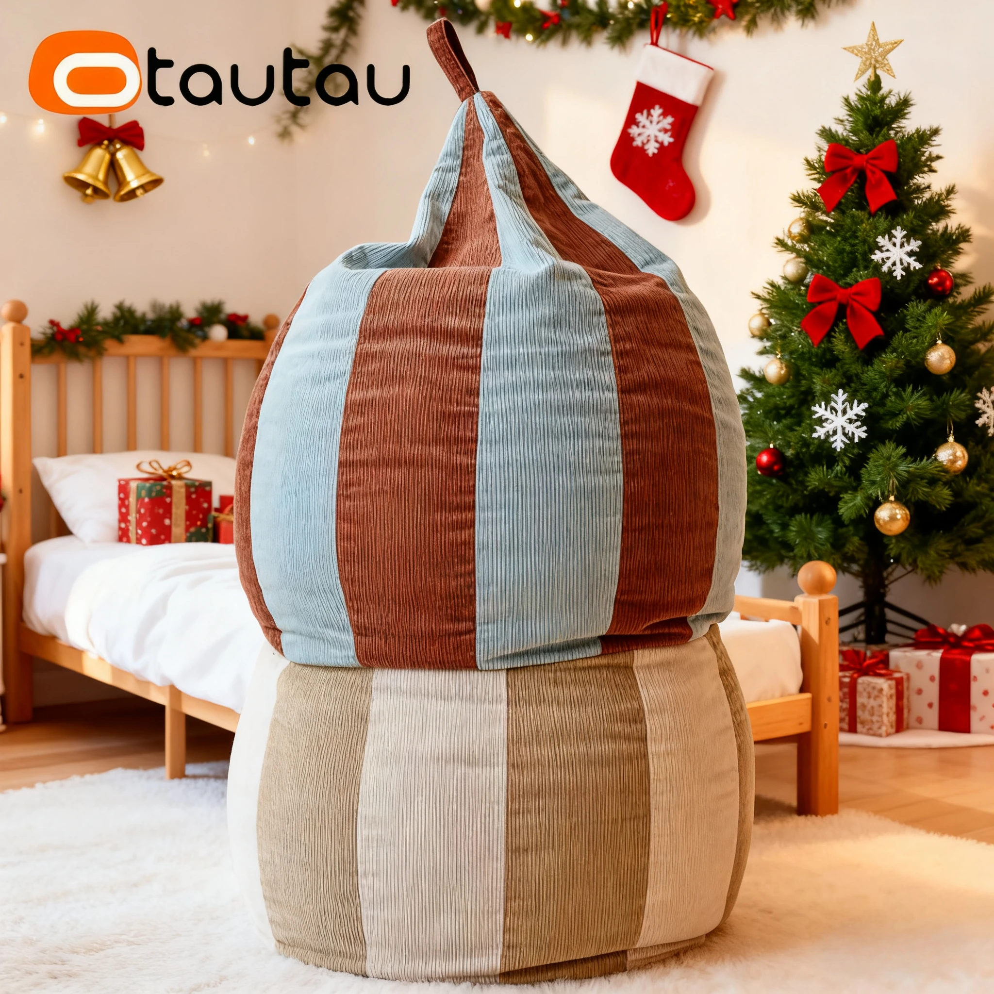OTAUTAU Children Small Corduroy Bean Bag Cover Pouf Ottoman Christmas Gift DD218【No Filler!You Need To Fill It By Yourself !】
