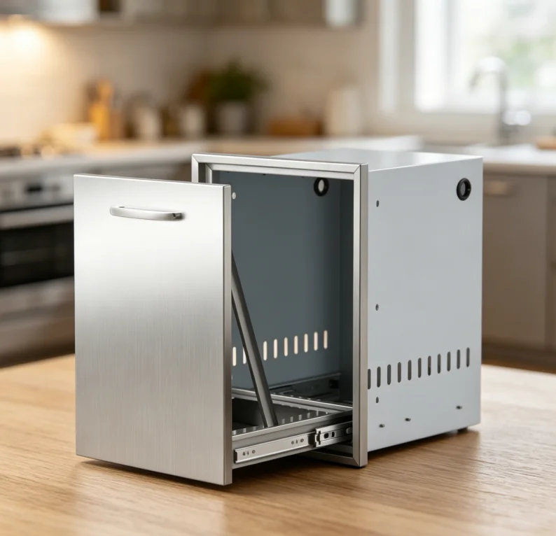 17W×23H Ventilated Stainless Steel Trash Cabinet, Seamless Structure, Corrosion & Temperature Resistant, Durable