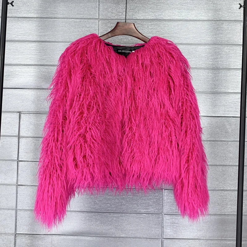 Colorful Warm Lamb Wool Faux Women Fur Coat Loose Black White Pink Plush Coat Female Jacket Fur Autumn Winter Shaggy Outerwear