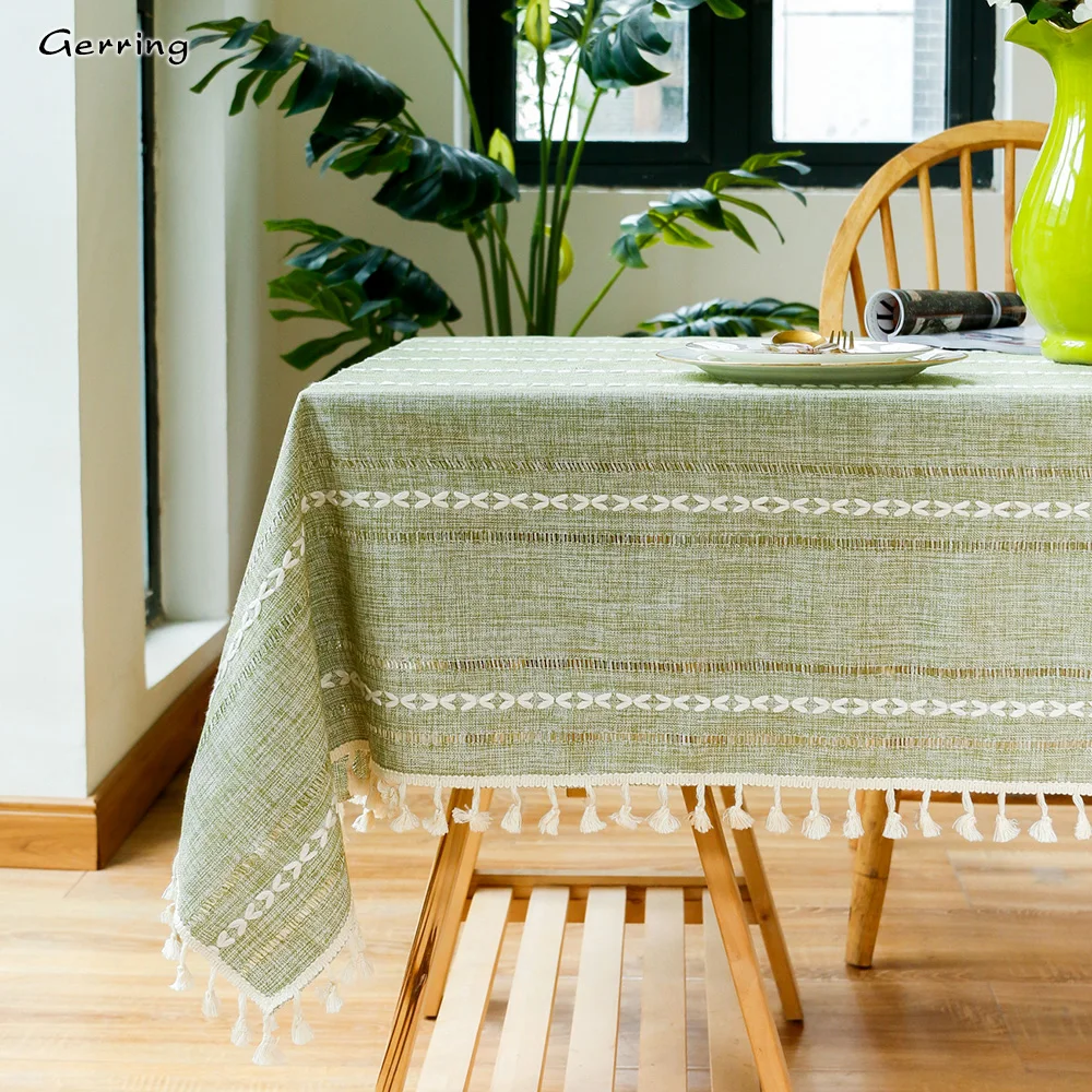 Gerring Linen Tablecloth Stripe Tassels Rectangular Kitchen Cloth Cover Manufacturers Wholesale Christmas Coffee Table Protector