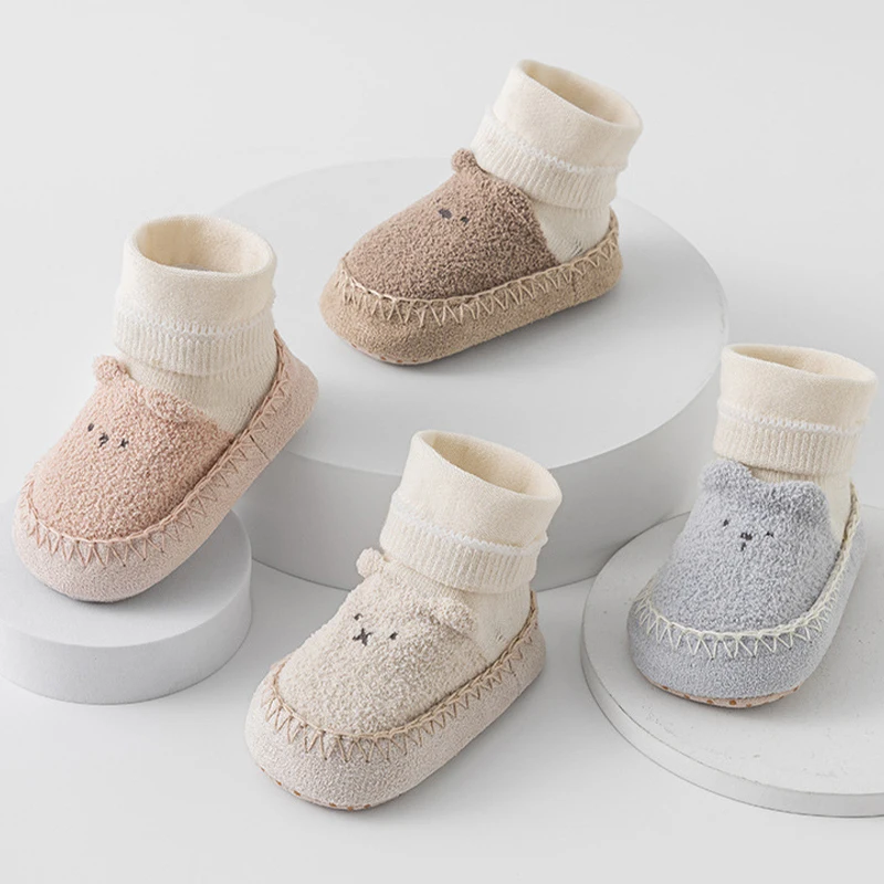 Cute Bear Baby Sock Shoes Warm Infant Anti Slip Floor Socks Soft Sole Toddler Prewalker Shoes Newborn Indoor Walking Footwear