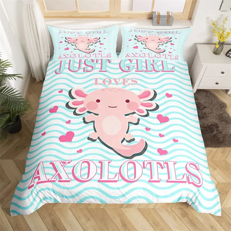 

Cartoon Axolotl Duvet Cover Full For Kids Boys Girls Toddlers Kawaii Axolotl Bedding Set Cute Sea Weed Coastal Comforter Cover