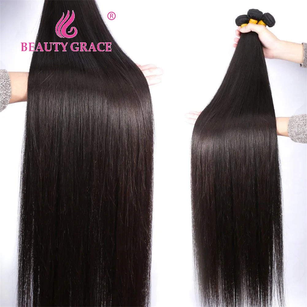 Beauty Grace Straight Original Human Hair Bundles 30 32 Inches Brazilian Hair Weave Bundles Human Real Natural Hair Extensions