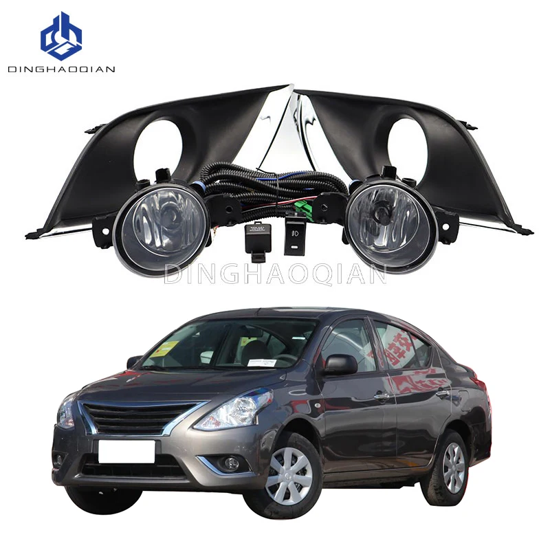 1 مجموعة أضواء الضباب العلوي لنيسان صني ألميرا فيرسا 2014 2015 2016 2017 2018 سيارة طقم مصابيح الضباب مع تسخير لمبة التبديل #1