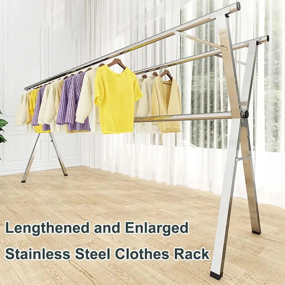 Adjustable Heavy-Duty Outdoor/Indoor Stainless Steel Clothes Drying Rack, Space-Saving, Extends to 2m