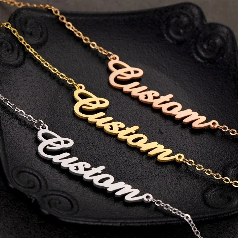 Collar con colgante de nombre personalizado, gargantilla de acero inoxidable, placa de identificación de aniversario, regalo de boda