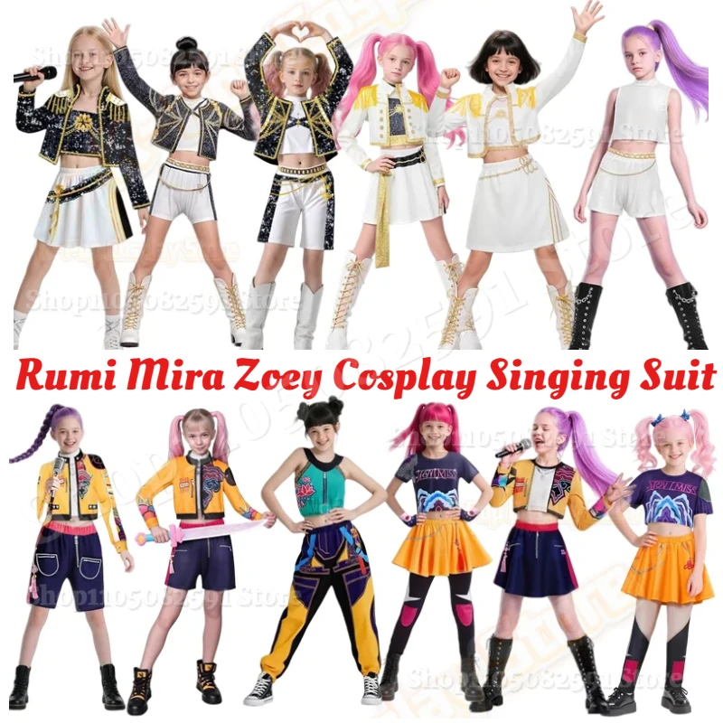 

2025 Hot Rumi Zoey Mira Demon Hunters Cosplay Costume for Girl Halloween Stage 3D Printed Pattern Role Play Clothes