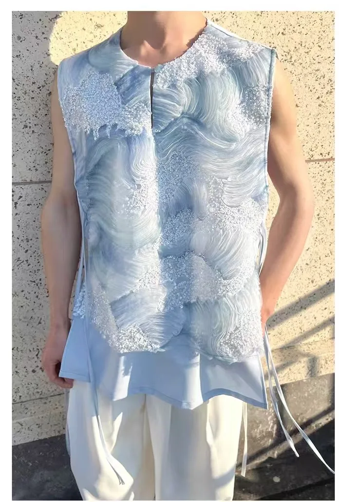 Pink Blue Sequins Beaded Wedding Dress Gown Embroidered Fabric Lace Mesh Designer Fabric