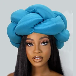 Nigeria Wedding Party Headpiece Female Headband Exaggerated Big Braid Head Band African Raw Silk Turban Cap for Women