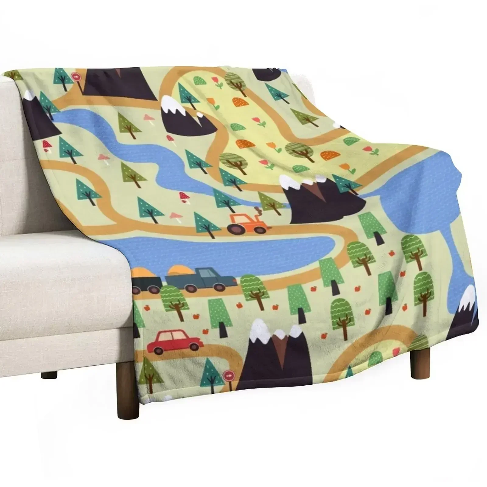 kids seamless, all over road print with cars, trees, trainsplaymat Throw Blanket manga For Sofa Thin Thermal For Baby Blankets