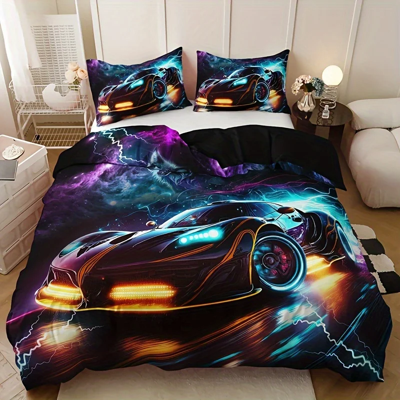 

3 шт. 3D Wolf Super Car пододеяльник с 2 наволочками (без вставок), постельное белье с принтом высокой четкости для декора дома и общежития