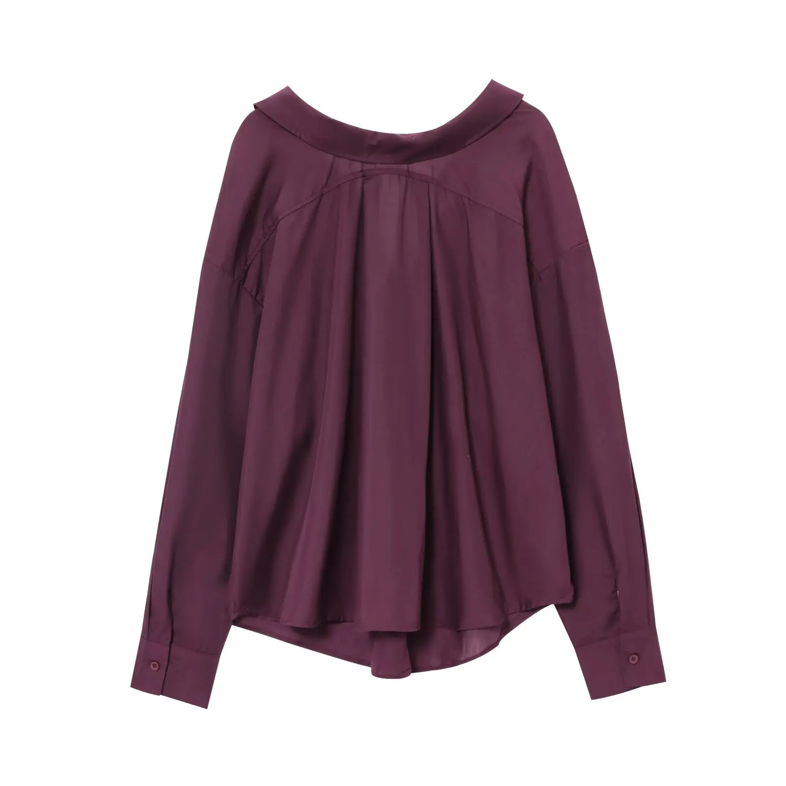 

ZAB Autumn New Women's Silk irt Wind Design Loose Fit Long Sve V-Ne Button up Pure Color Commute Sle Faionable