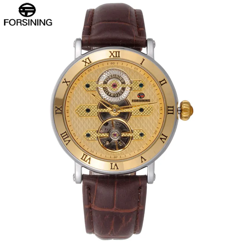 FORSINING 2023  Brand Luxury Mechanical Watch Men 30M Waterproof Tourbillon Automatic Watches Leaher Band Creative Gear Clock