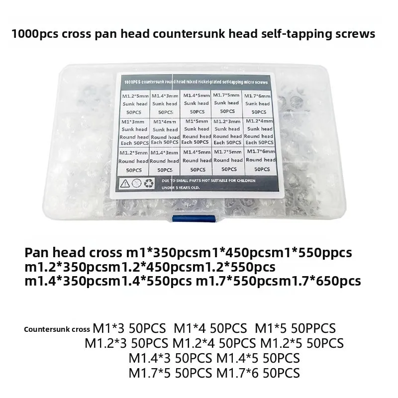 1000Pcs Nickel Plated Cross Head Self-Tapping Screws, M1-M1.7 Micro Electronic Tiny Screws for Watch & Eyeglass Repair