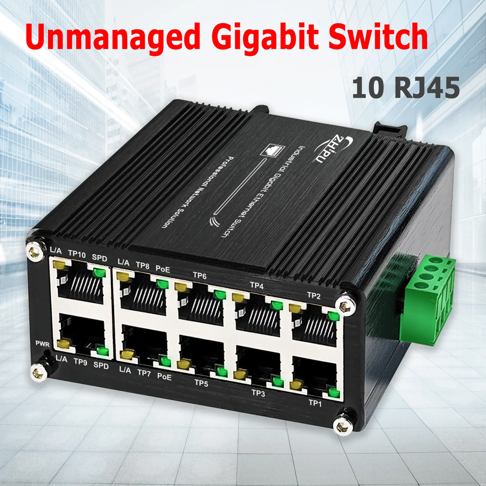 

Промышленный 10-портовый Ethernet-коммутатор PoE, Ethernet-коммутатор на мини-динамике 10/100/1000 Мбит/с, 12–48 В постоянного тока