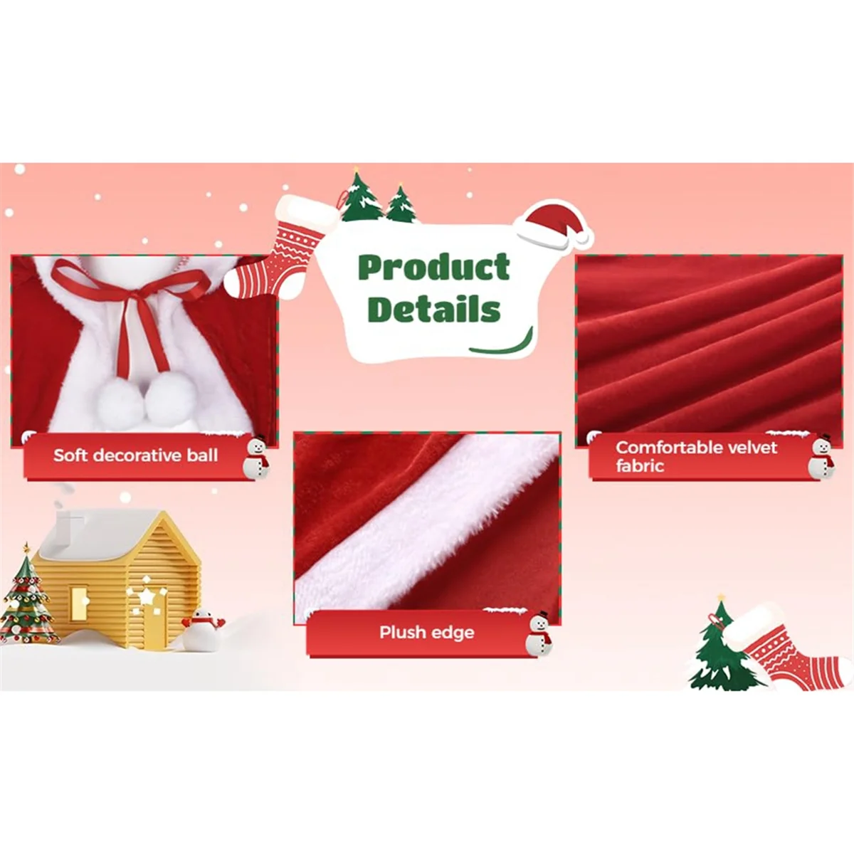 ABQR عيد الميلاد عباءة مقنعين ثوب عيد الميلاد تأثيري فستان كيب شتاء دافئ كيب زينة عيد الميلاد عيد الميلاد زي 60 سنتيمتر