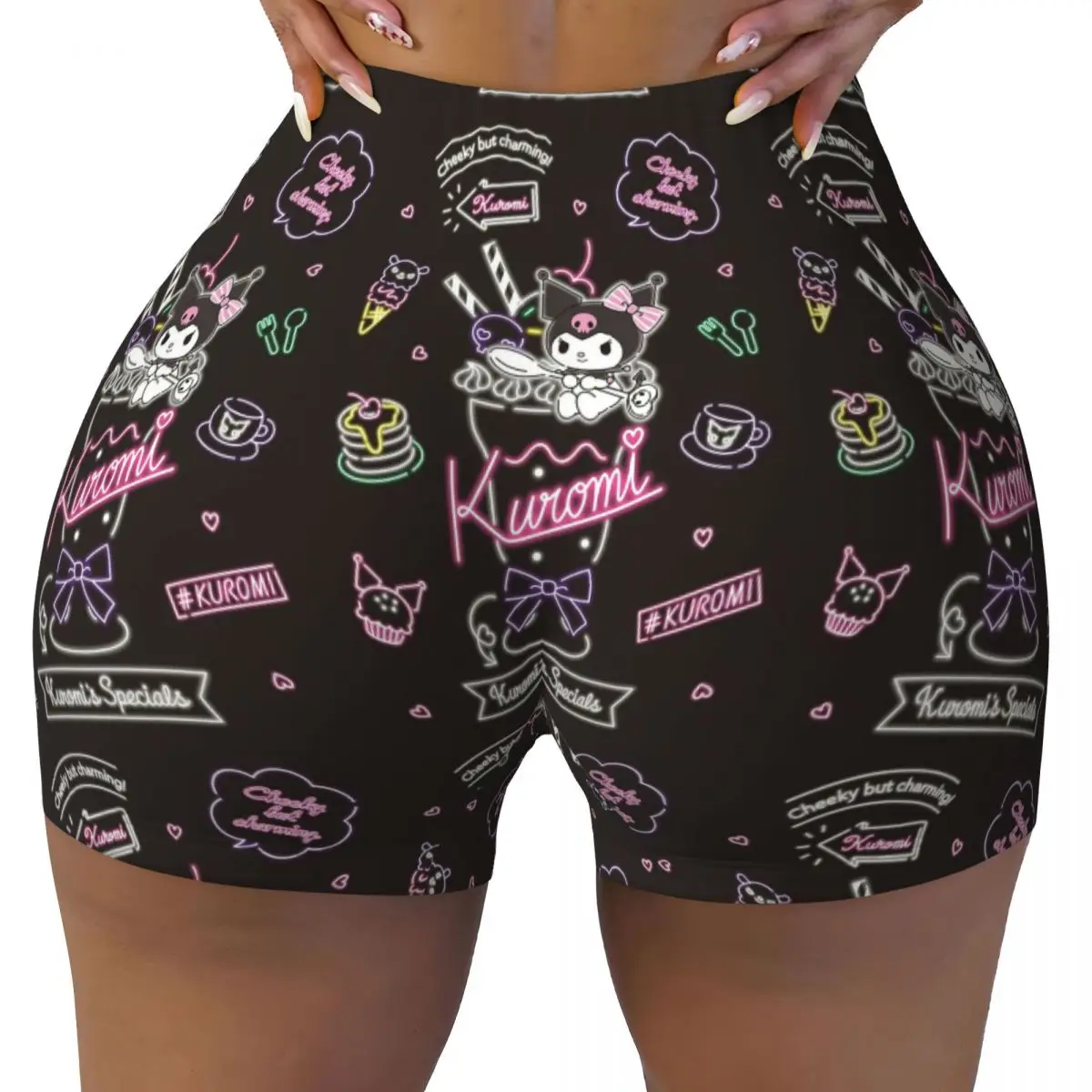 Custom New Anime Cartoon Kuromi Gym Volleyball Biker Shorts Women's Workout Yoga Shorts