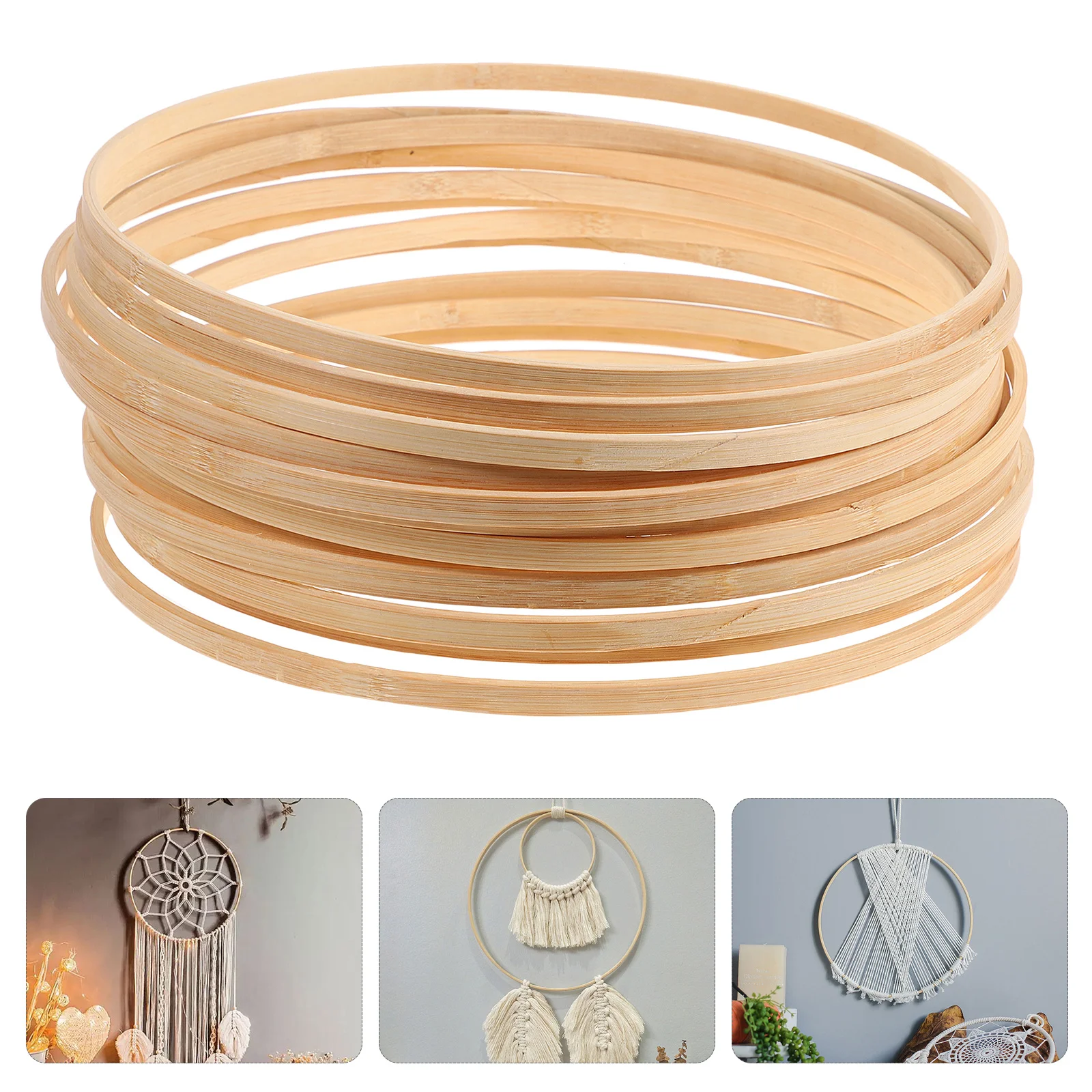 

12pcs Dream Bamboo Ring Bamboo Dreamcatcher Ring Diy Round Frame For Macrame Plant Hangers Embroidery Wall Hanging Decor 30Cm