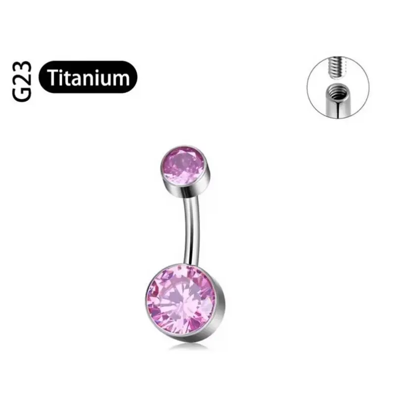 G23 التيتانيوم Astm F136 14 جرام الداخلية الخيوط مزدوجة الزركون السرة خواتم البطن زر ثقب الحديد فتاة النساء مجوهرات للجسم #4
