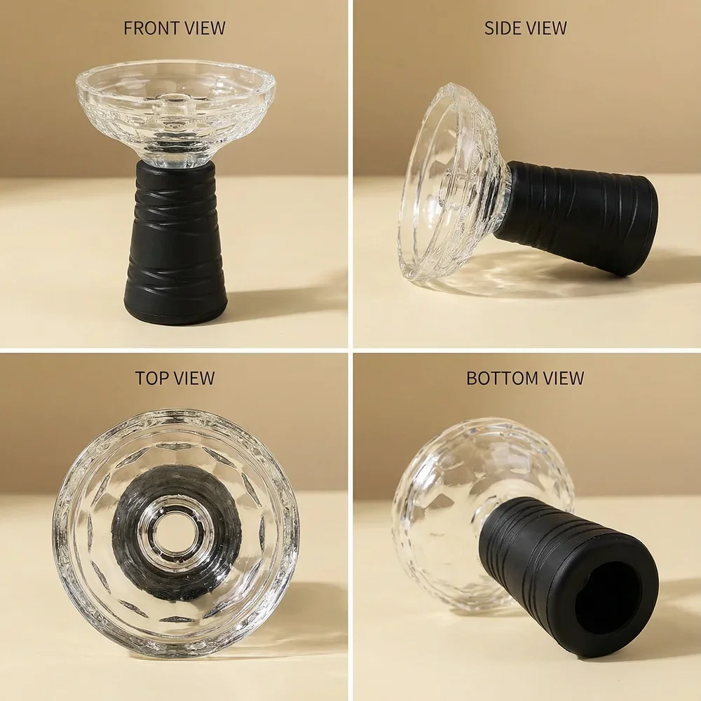 Premium  Crystal Glass Hookah Bowl with Anti-Slip Silicone Base - Heat-resistant Clear Chicha Narguile Shisha Tobacco Holder