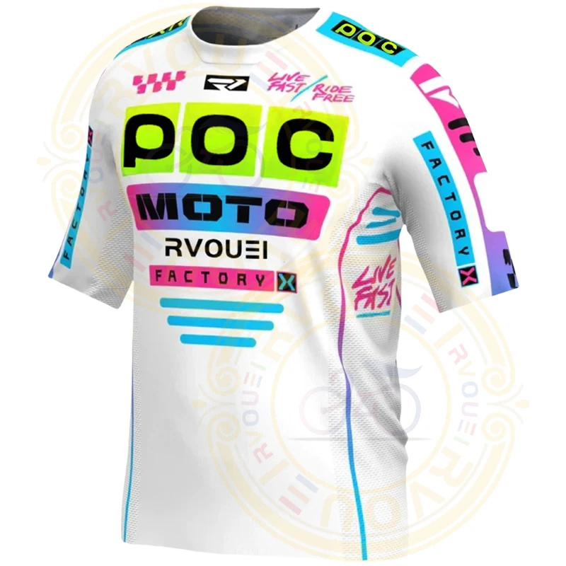 RVOUEI POC Off road Motorcycle Race Short sleeved Shirt Mountain Shirt MX Boys Motorcycle Clothing MTB Short T-shirt MTB Shirt