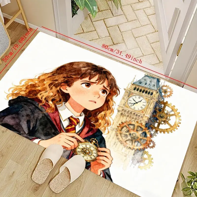 Alfombra Kawaii de Anime Hermione Granger, volteador de tiempo inspirado en el mundo mágico de Harry Potter y diseño de torre de reloj Big Ben, Sof, 1 ud.