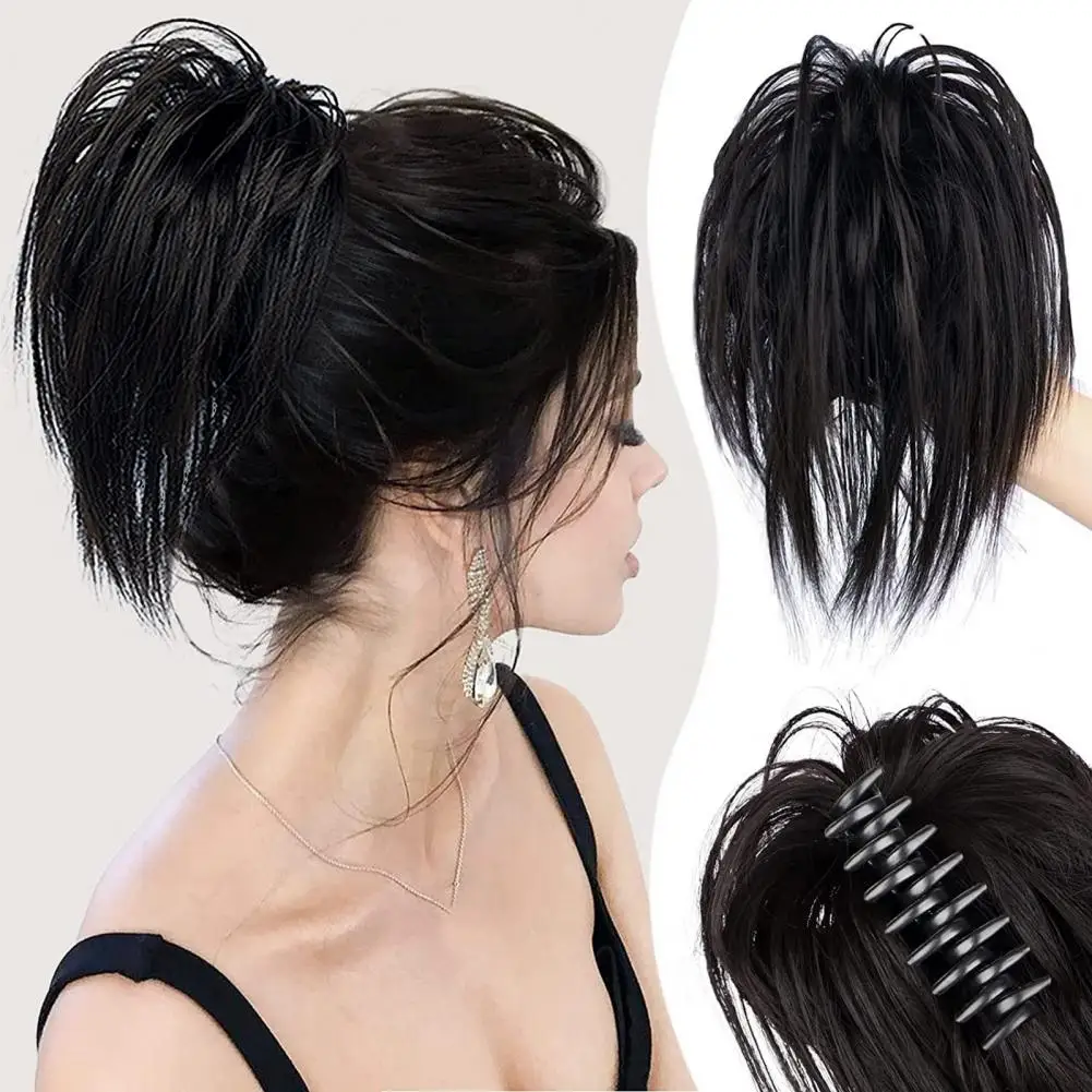 Messy Bun Wig Claw Clip Straight Tousled Updo Hair Buns Claw Clip Ponytail Hairpiece Hair Extensions Synthetic Hair For Women