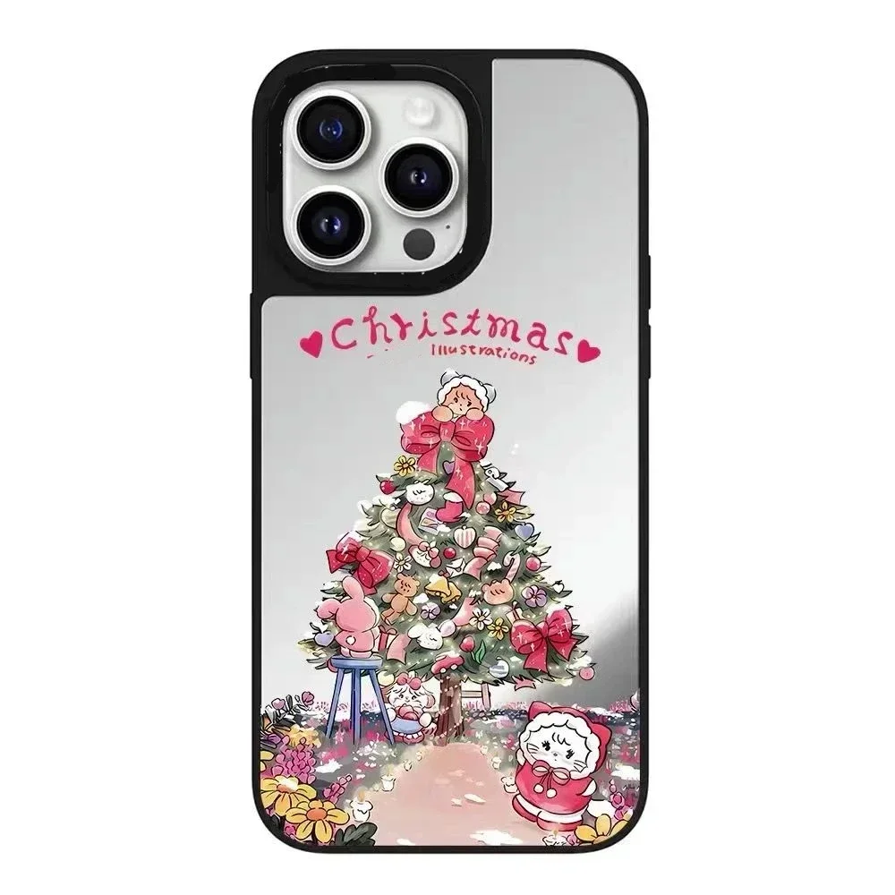 

Mirror Surface Christmas Cartoon Cat Phone Case Cover for iPhone 11 12 13 14 15 Pro Max Case for iPhone 15 ProMax