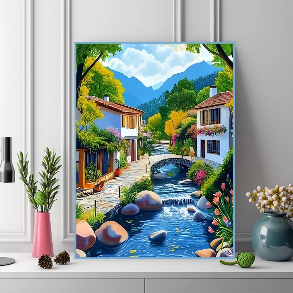 New Arrival Diamond Painting Street Landscape DIY Full Square Round Diamond Mosaic House Town Home Decoration