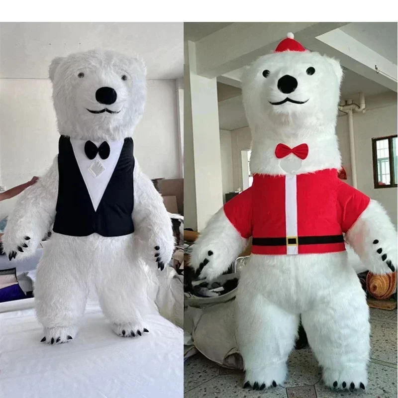 

Рождественская вечеринка на открытом воздухе, надувной гигантский костюм белого медведя, Рождественский талисман, надувное чучело, белый медведь без батареи
