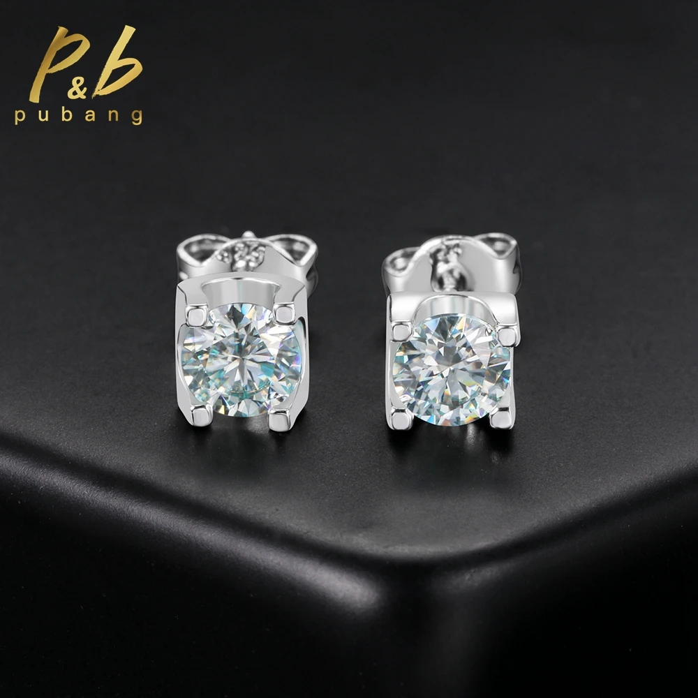 PuBang Fine Jewelry 925 Sterling Silver 0.5CTx2PCS GRA Moissanite Diamonds Stud Earrings for Women Men Engagement Gift Wholesale