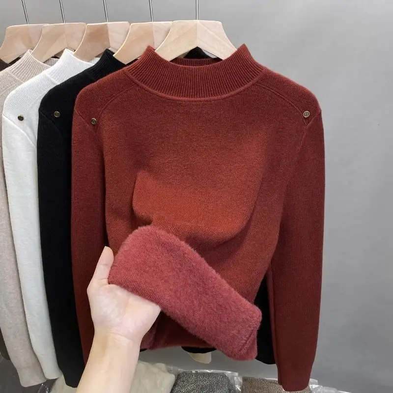 High-End Women's Knitted Sweater Half High Collar Pullover Inner Wear T-Shirt Set Dongguan Daliang Wool Weaving Direct Sale - Image 4