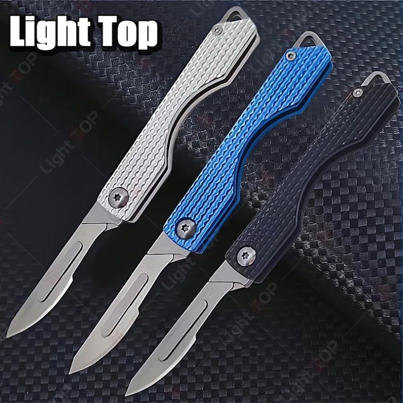 Stainless Steel Folding Knife Mini Keychain Pocket Knife Quick Open Scalpel Knife Replaceable Blades Kitchen Knife Accessories