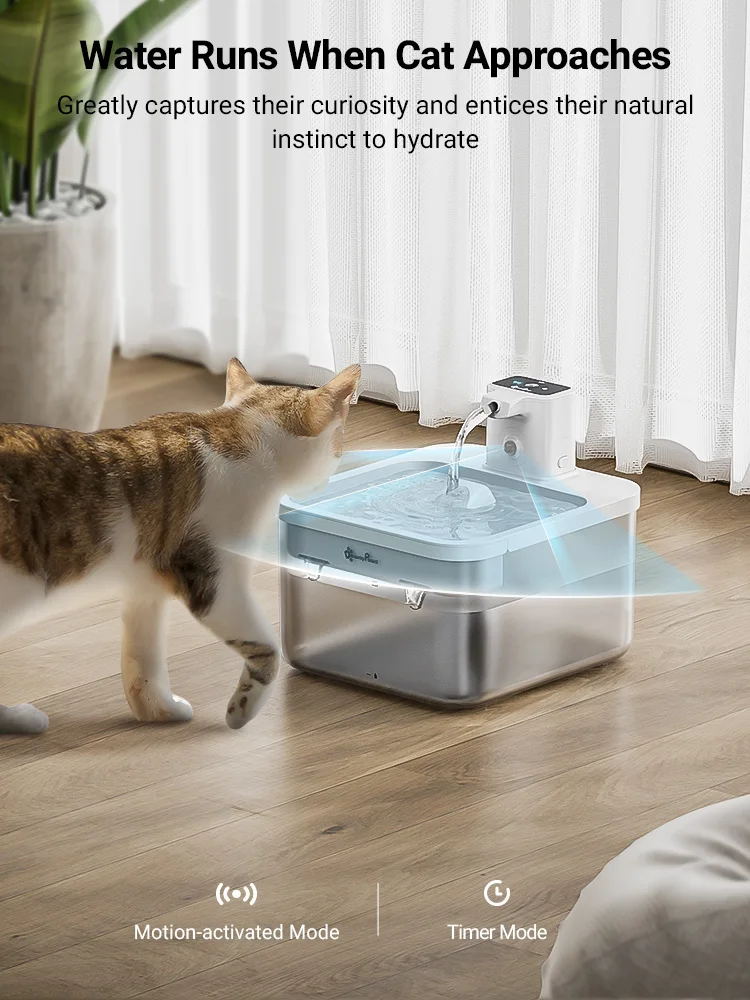 DownyPaws 2.5L Wireless Cat Water Fountain Battery Operated Automatic Pet Water Fountain with Motion Sensor Dog Water Dispenser