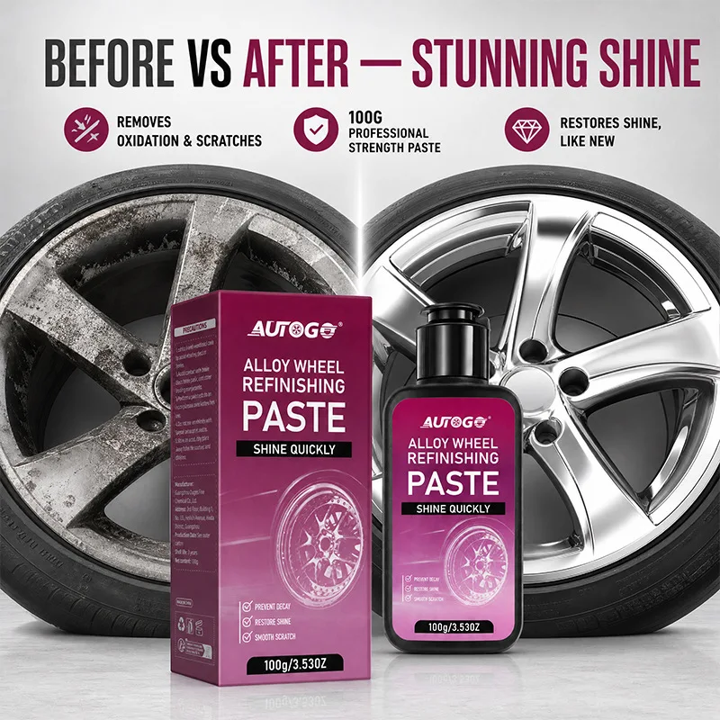 AUTOGO 100g Alloy Wheel Refinishing Paste Polish Compound Remove Oxidation Minor Scratches Anti‑Corrosion Restore Mirror Shine
