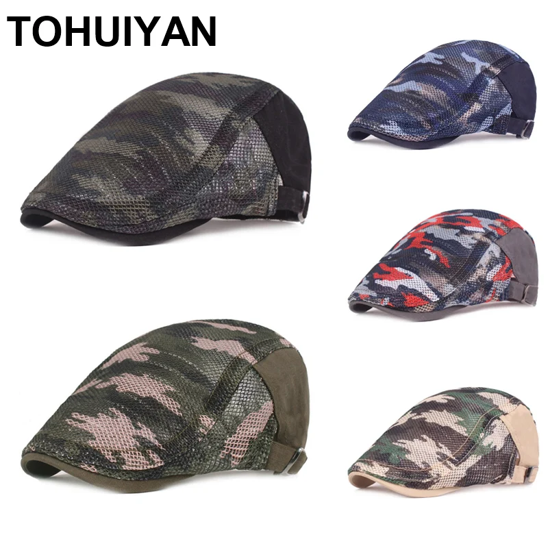 Top Level Camouflage Newsboy Cap Men Breathable Mesh Gatsby Hat Summer Sun Protection Berets Hats Boinas Flat Caps For Women