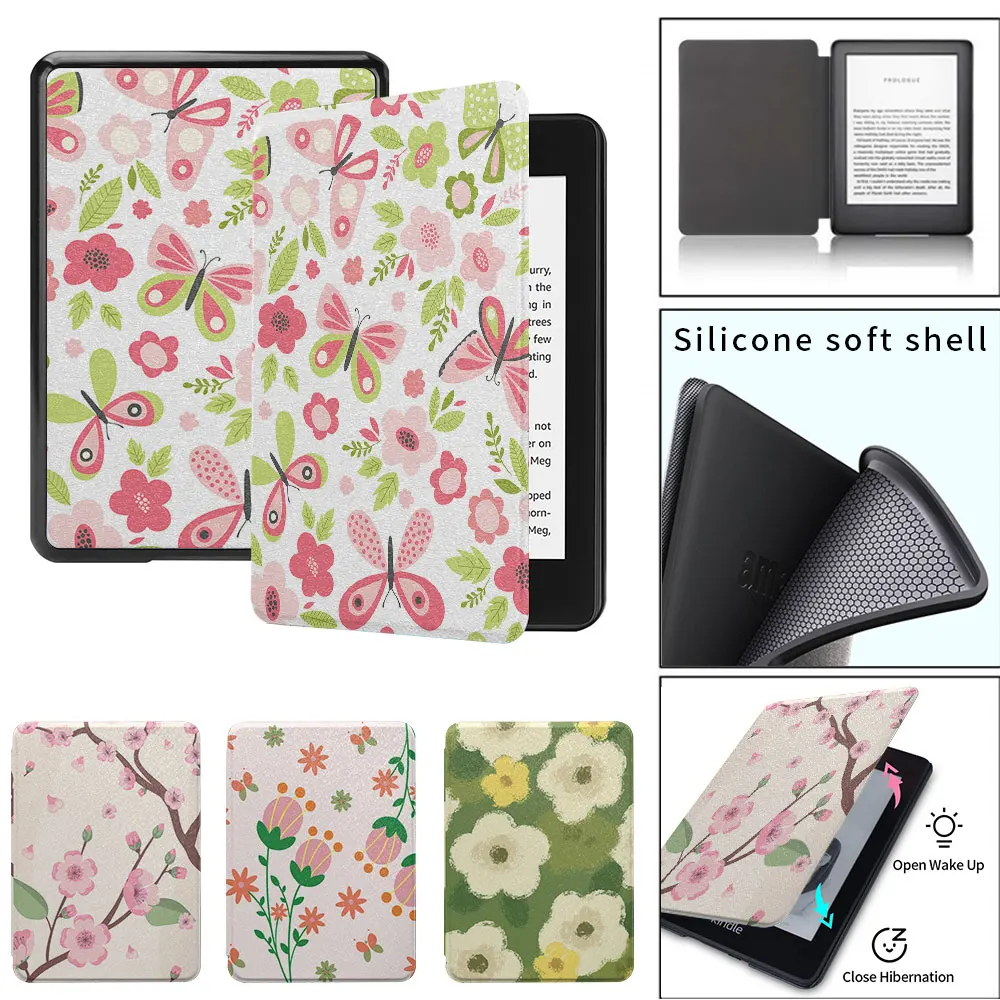 kindle case colorful flower patterns paperwhite3th 4th 5th Silicone soft shell  funda 2021 11th  8th generation