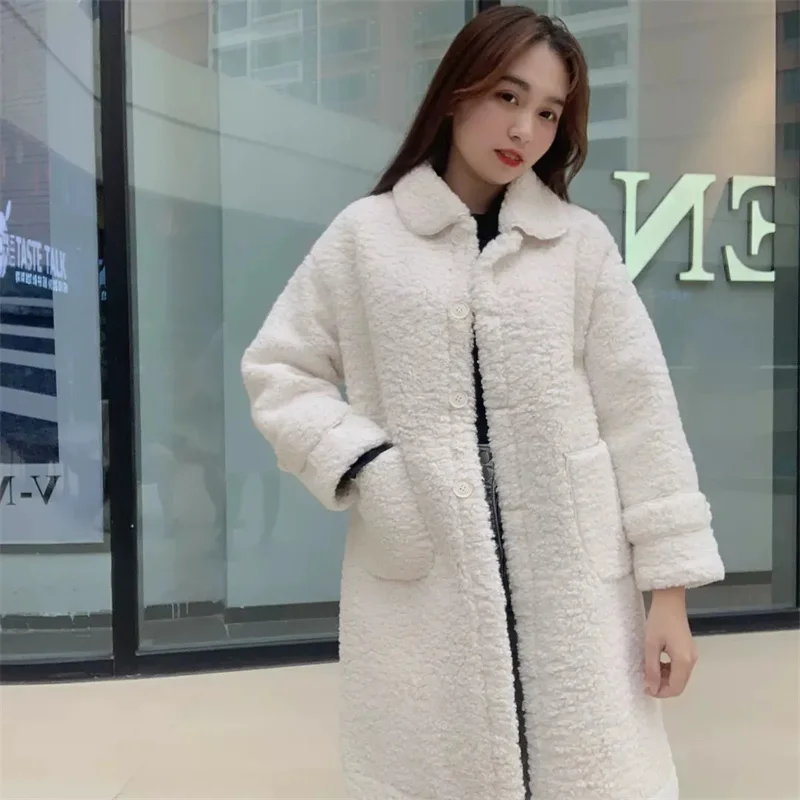 Autumn Winter Imitation lambswool Coat Women\'s 2024New Velvet Padded Jacket Korean Loose Outcoat Joker Long Outerwear Female Top