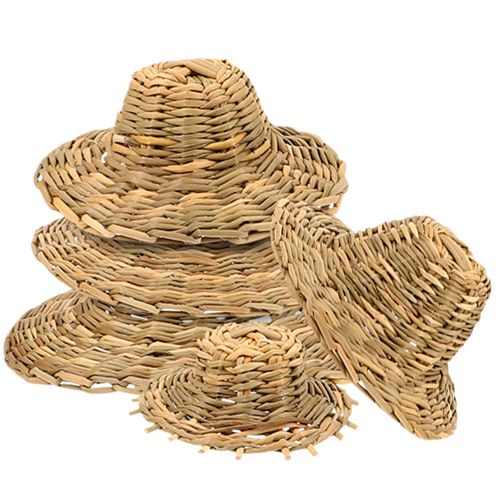 5Pcs Mini Woven Straw Hats Small Sombrero Craft Hats for Gift Desktop Decor Photo Props Mini Straw Hat Small Sombrero Hat