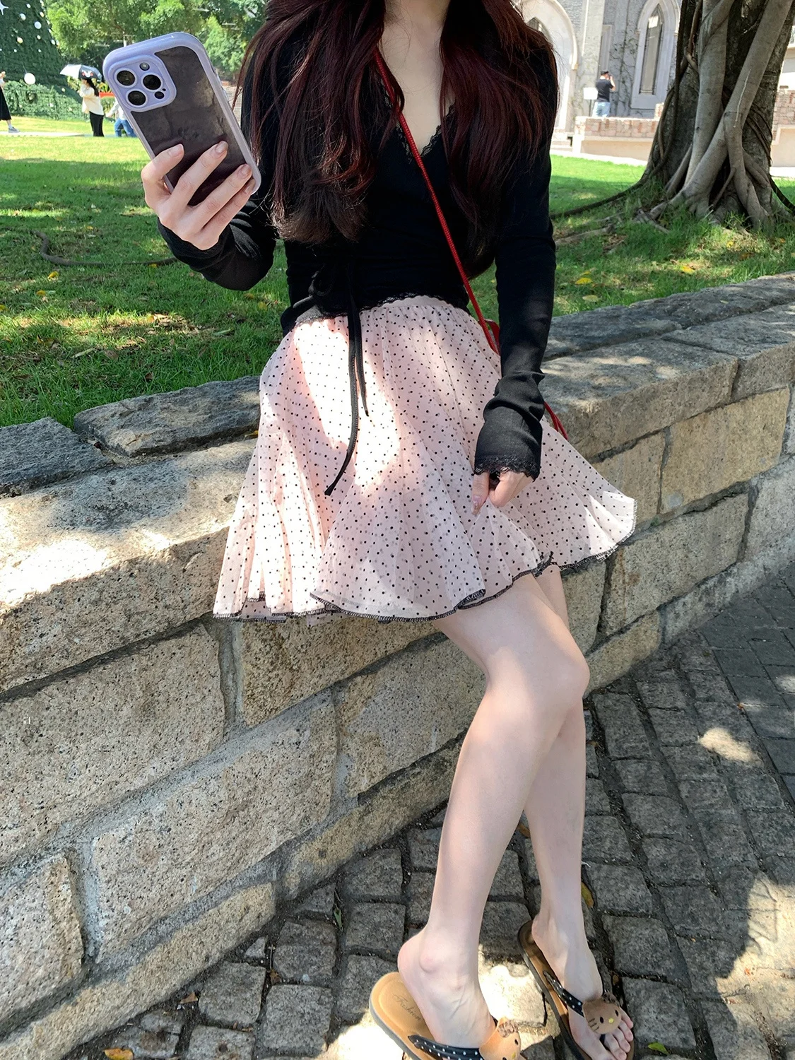 

Короткая юбка А-силуэта с высокой талией, розовая в горошек, в ретро-стиле, для девочек, утягивающая, средней длины, весенняя мода, женские платья