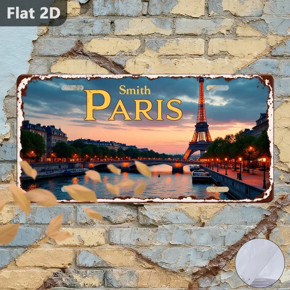 2D Flat, 2D Printed Design, Outdoor Plaques,Paris Cityscape Featuring The Eiffel Tower, Travel Souvenirs,Garage Wall Decor