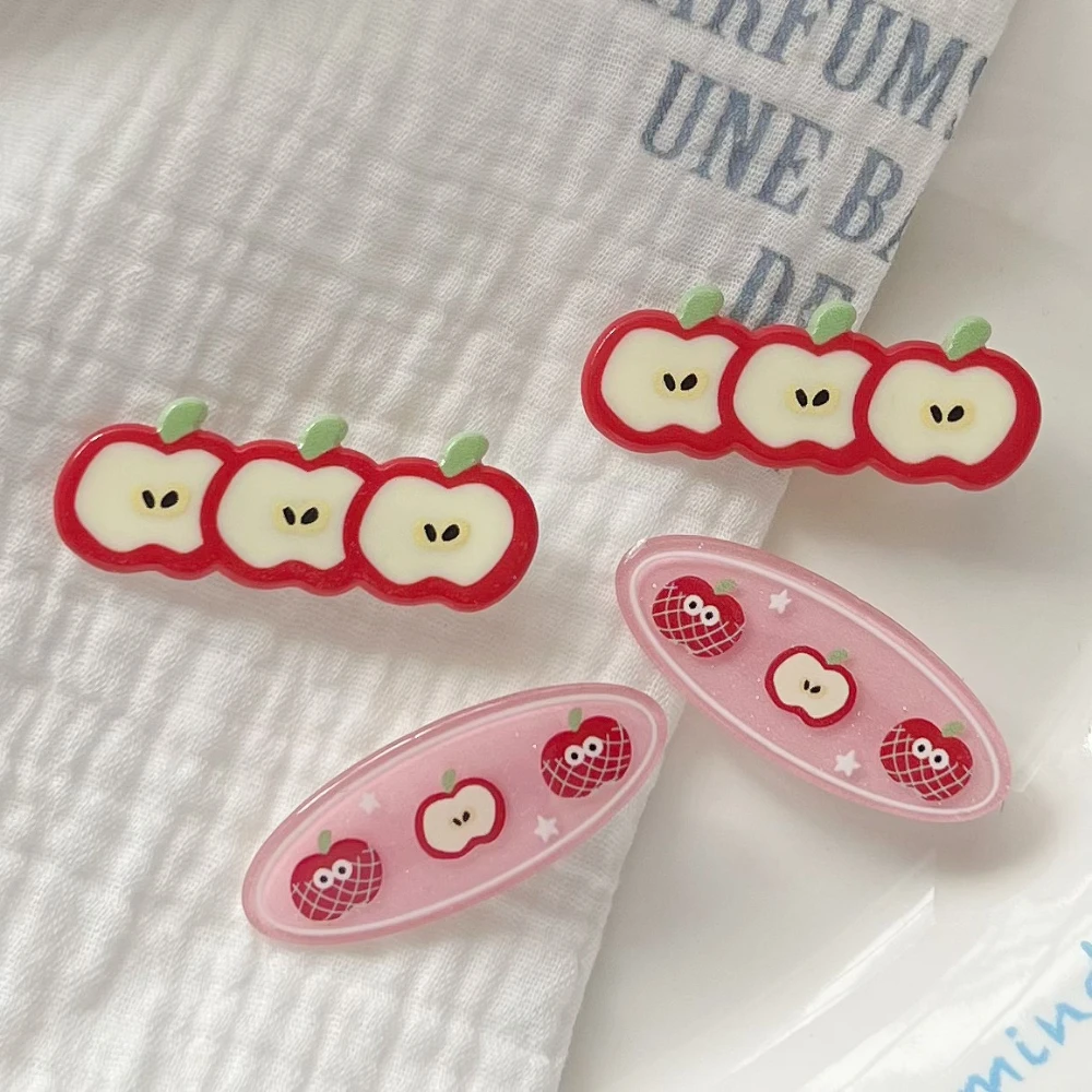1PC Ins Style Fruits Apple Hairpin Sweet Girly Hair Clip Cute Side Bangs Clips for Girls Hair Accessories Versatile Headdress